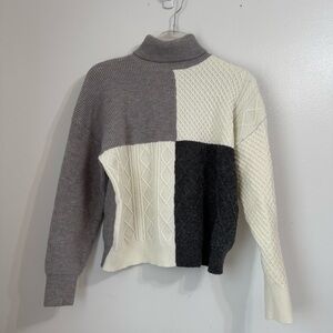 Le Lis Colorblock Patterned Turtleneck Textured Sweater